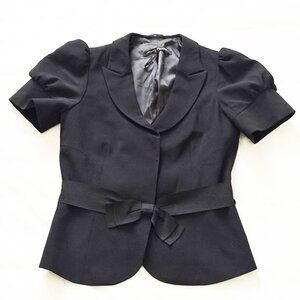 Sandra Angelozzi Black Short-Sleeve Formal Jacket with Ribbon Bow Belt